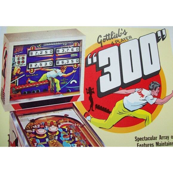 300 Pinball FLYER Original NOS Vintage 1975 Game Artwork Non Circulated Bowling - Picture 2 of 4